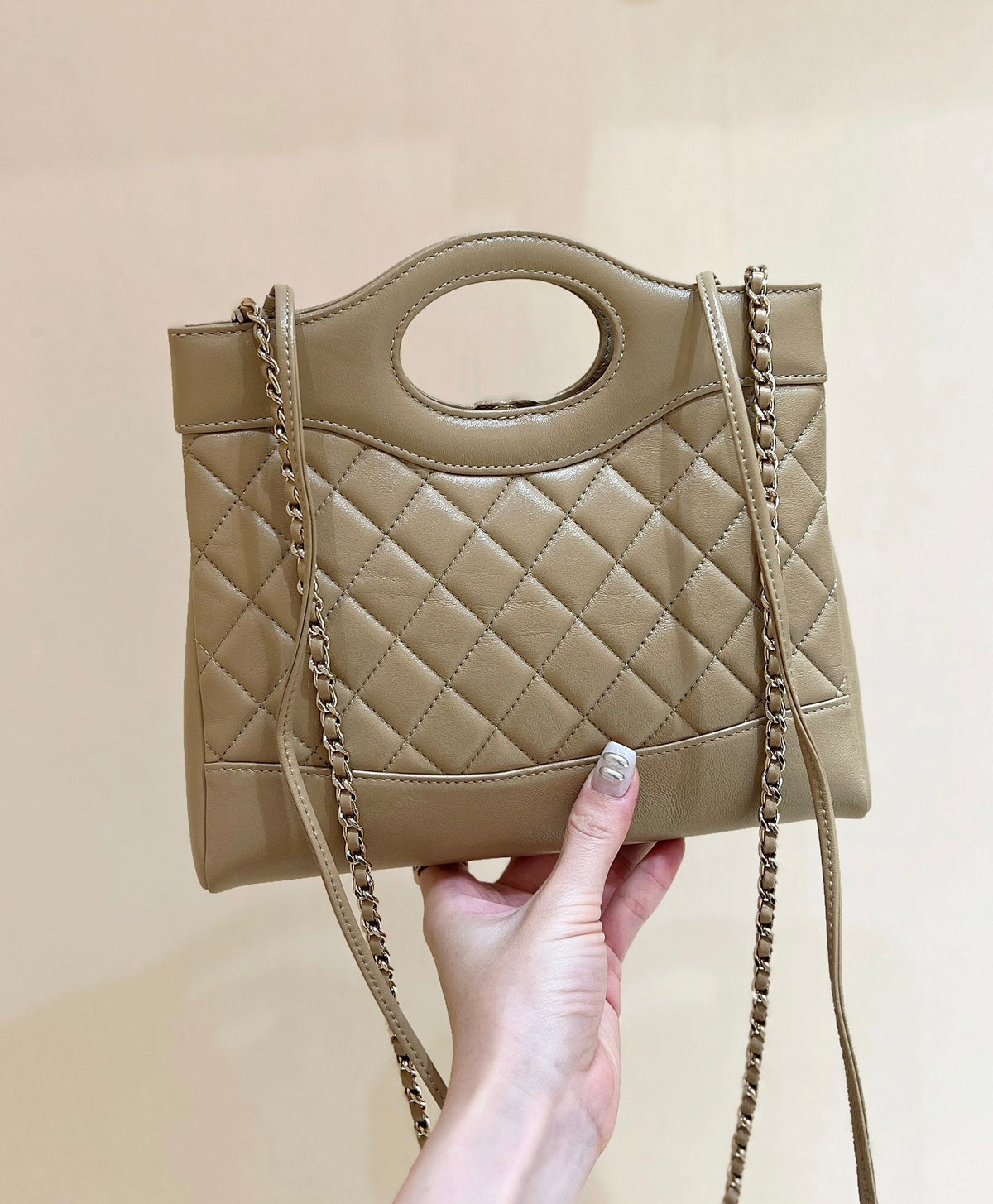 Chanel 25S Mini Shopping Bag 23 in Warm Taupe Calfskin