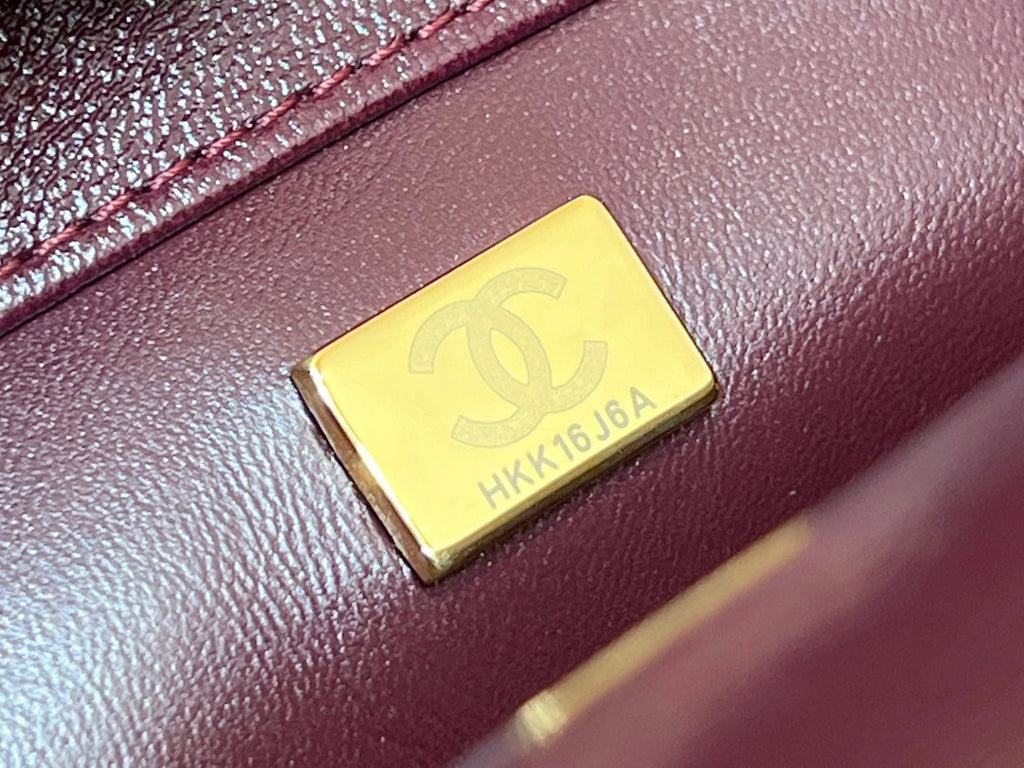 Chanel Top Handle 19 in Wine Red Lambskin Gold Hardware Bag