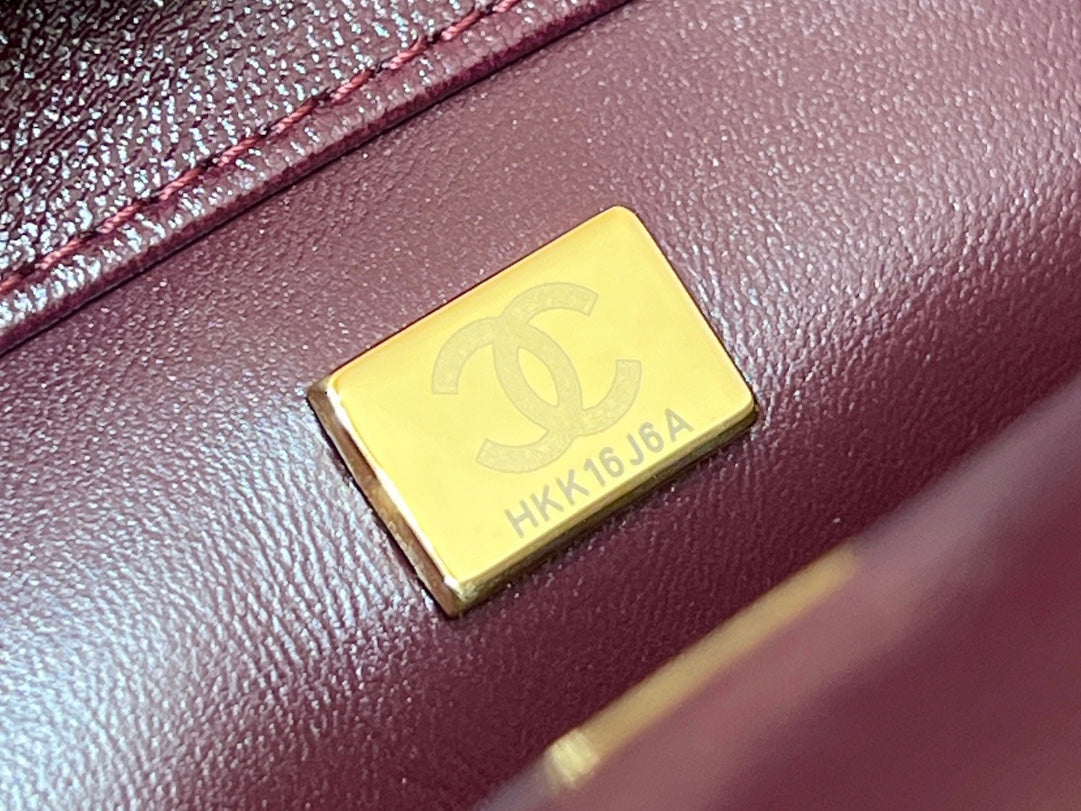 Chanel Top Handle 19 in Wine Red Lambskin Gold Hardware Bag