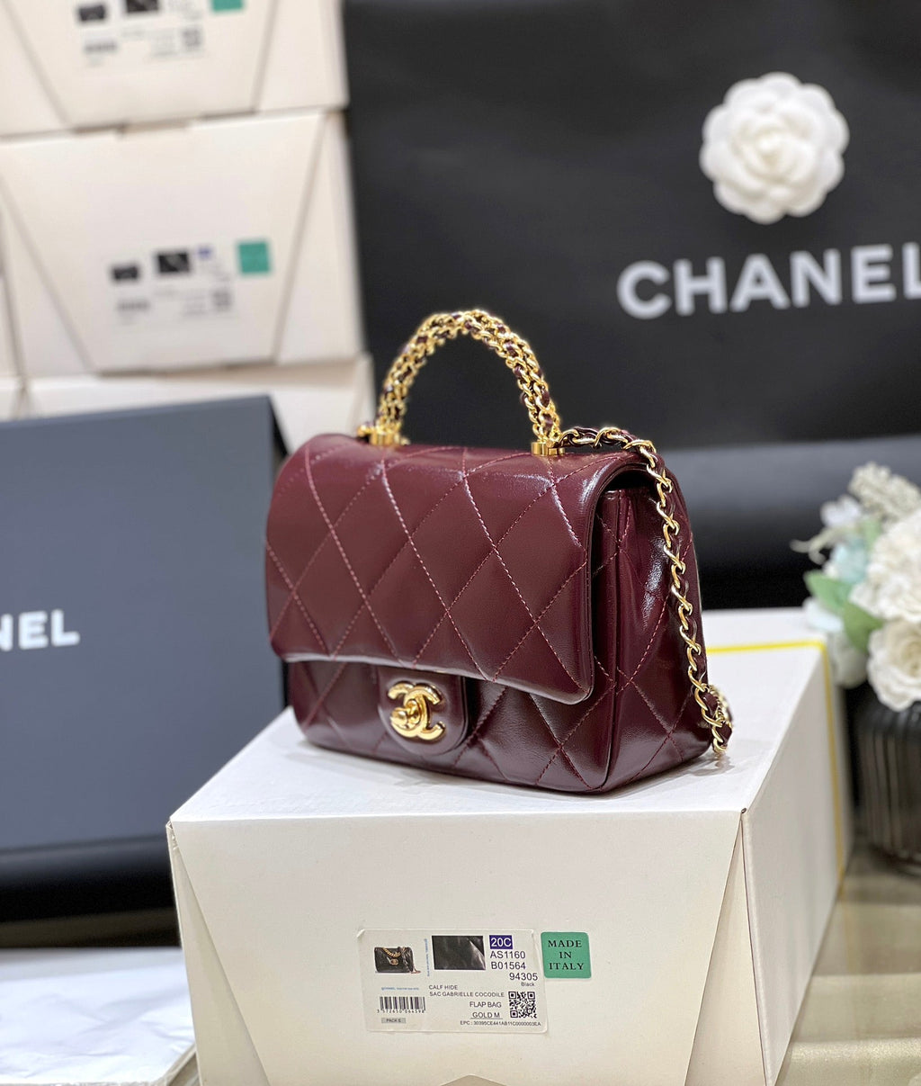 Chanel Top Handle 19 in Wine Red Lambskin Gold Hardware Bag