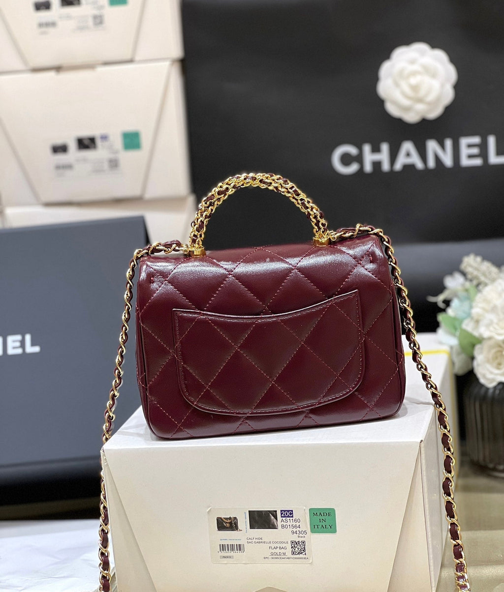 Chanel Top Handle 19 in Wine Red Lambskin Gold Hardware Bag