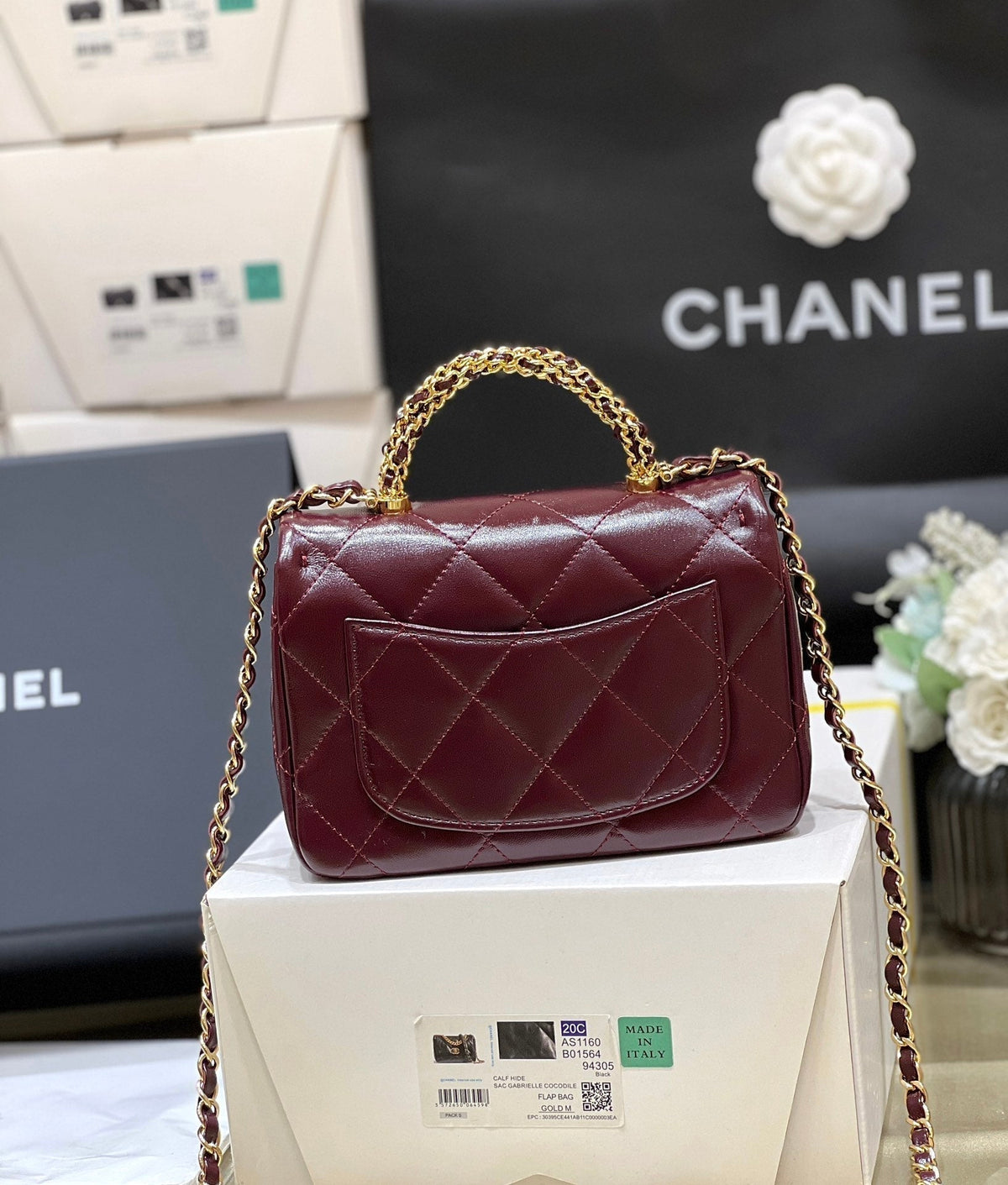 Chanel Top Handle 19 in Wine Red Lambskin Gold Hardware Bag