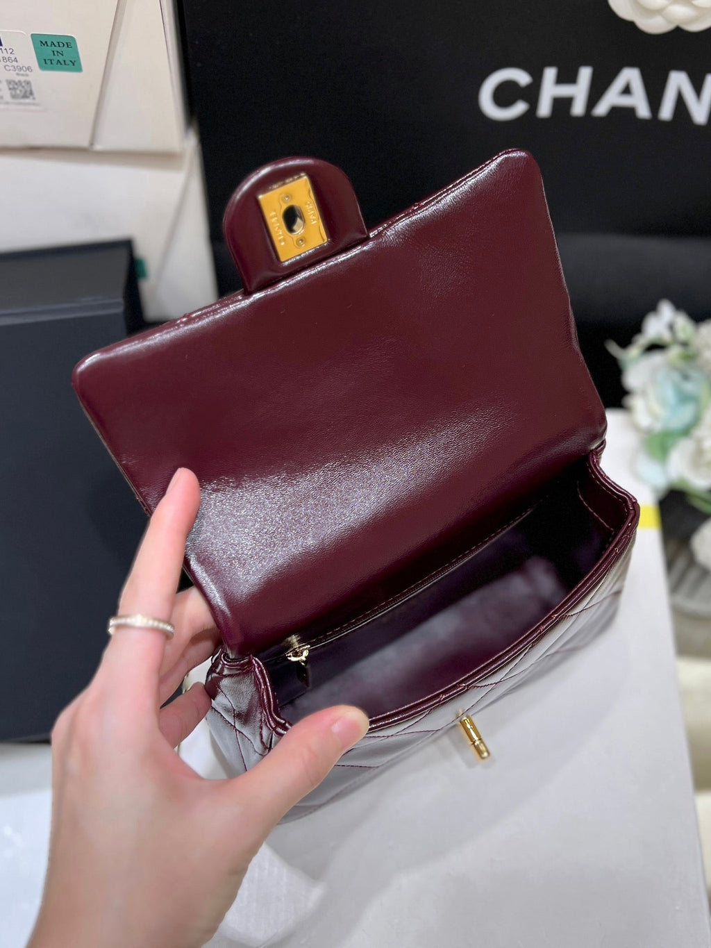 Chanel Top Handle 19 in Wine Red Lambskin Gold Hardware Bag