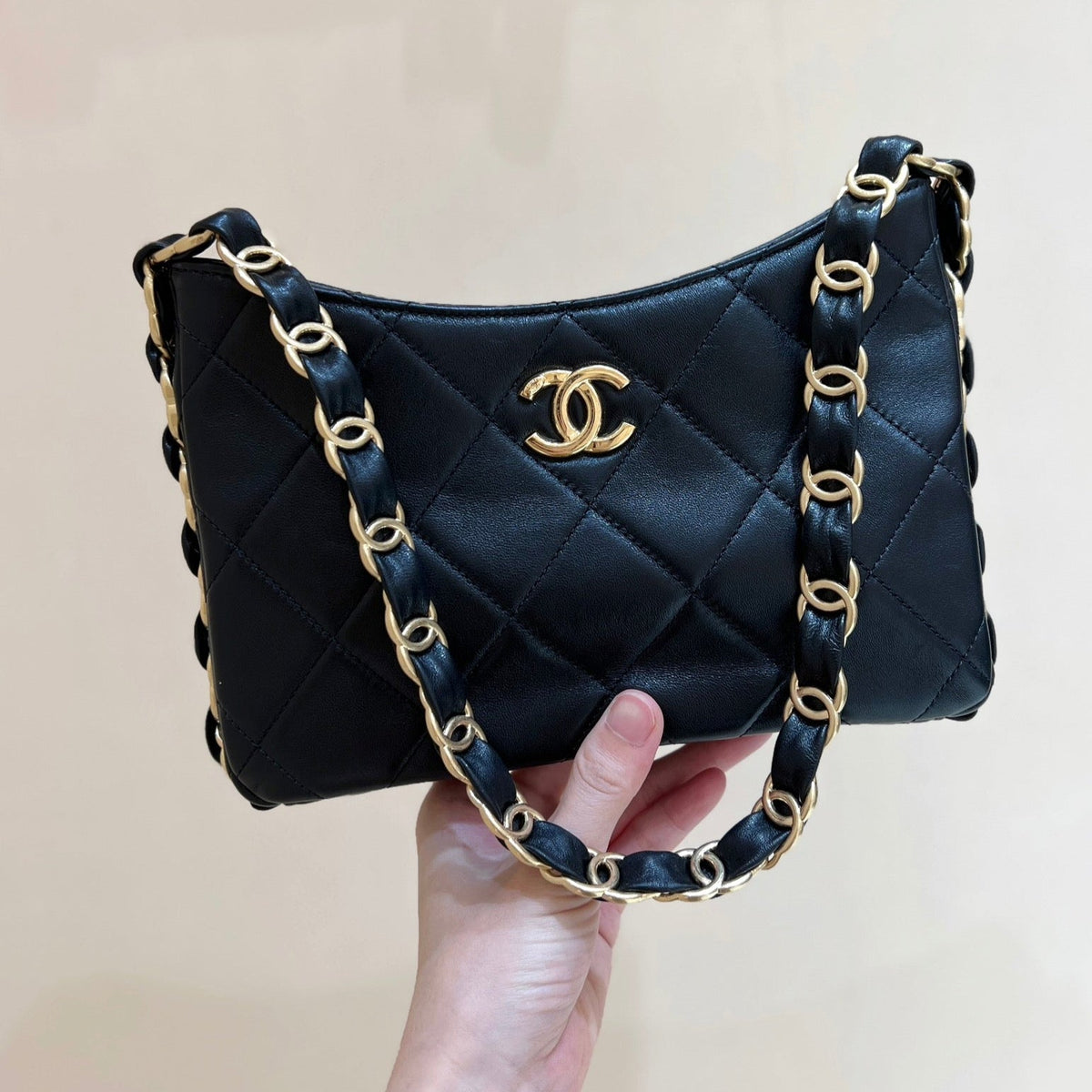 Chanel Hobo 24 in Black Lambskin Gold Hardware