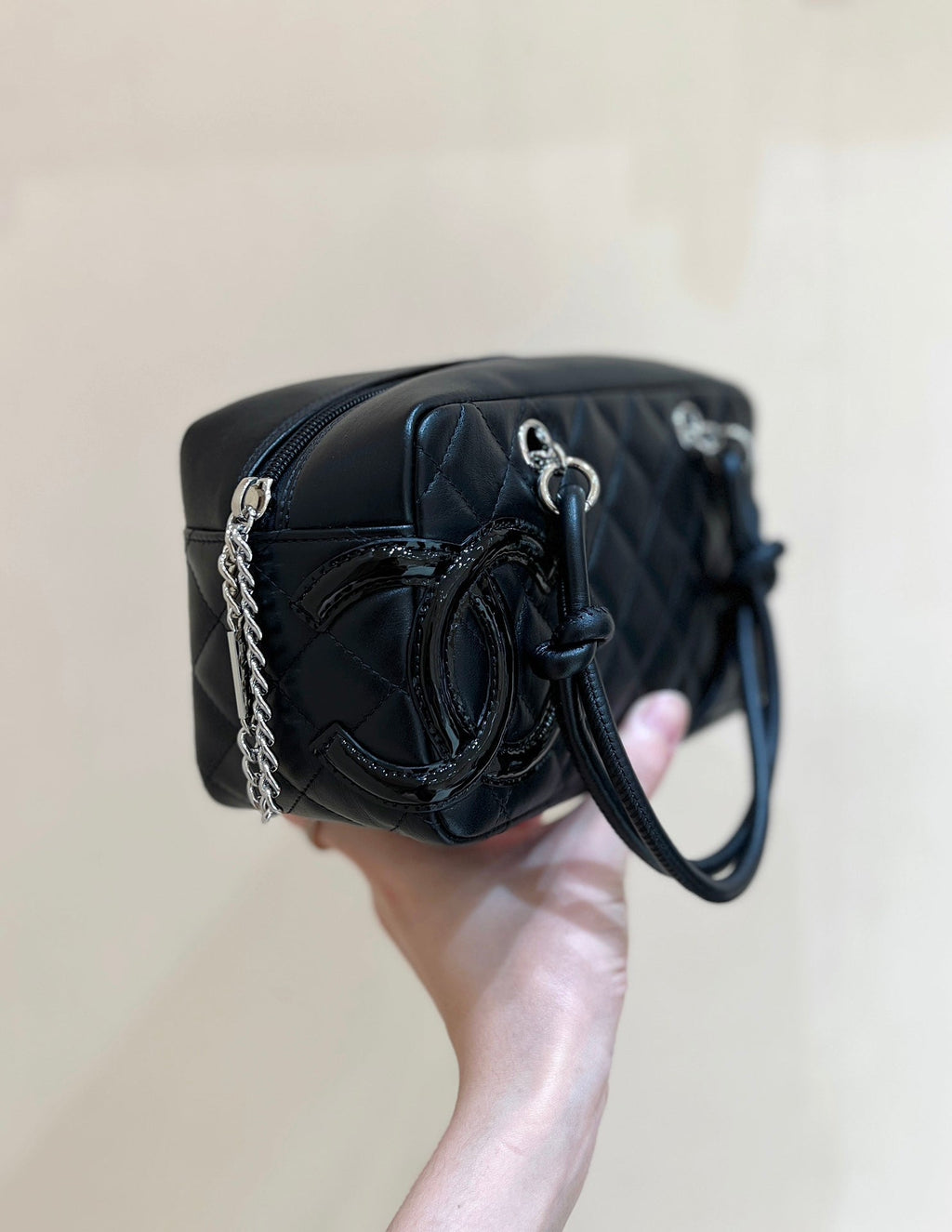 Chanel 25S Cambon Boston Bag 21 in Black Calfskin Silver Hardware