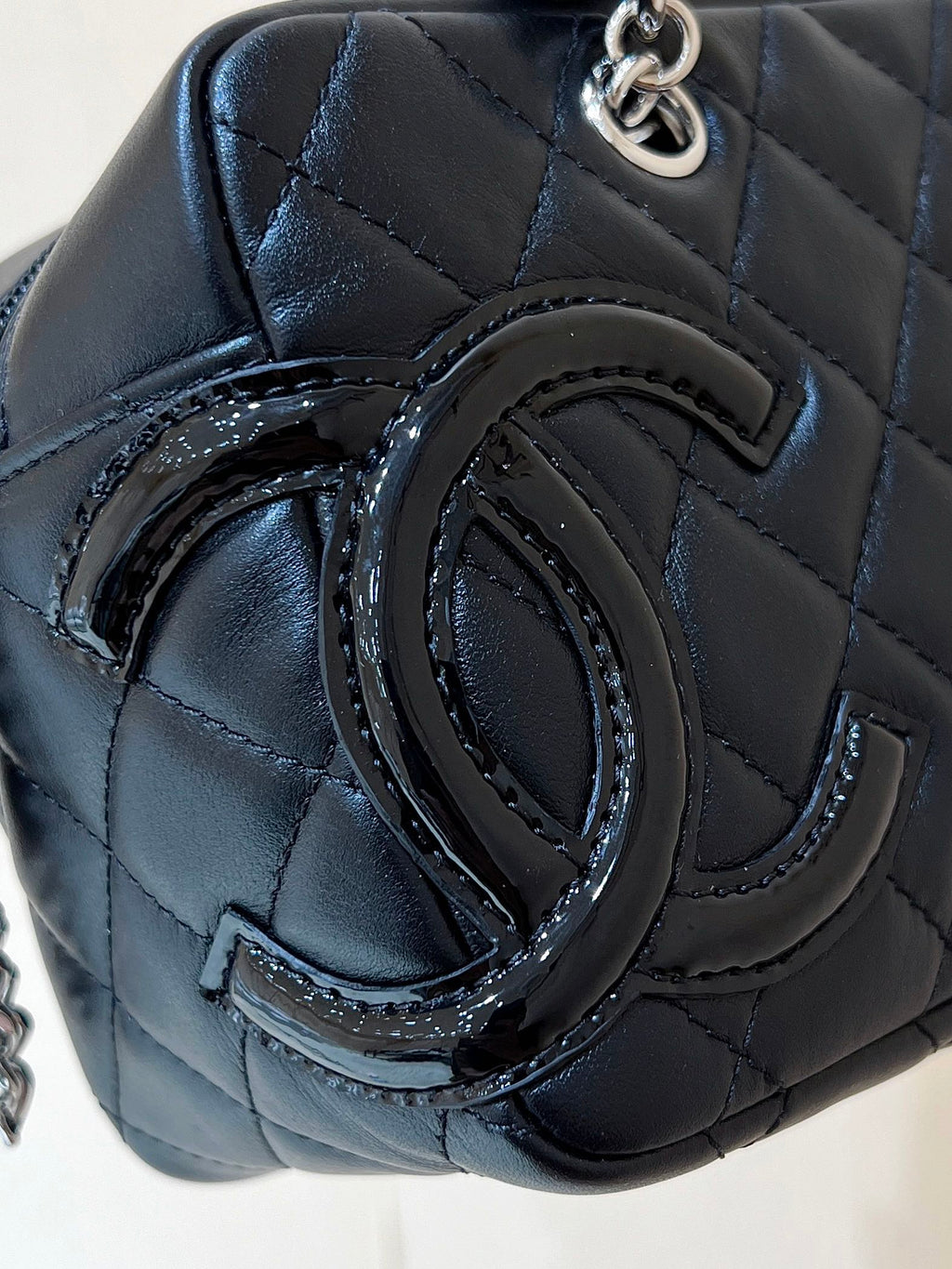 Chanel 25S Cambon Boston Bag 21 in Black Calfskin Silver Hardware