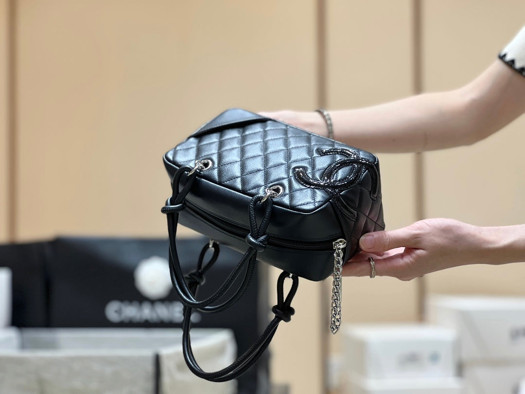 Chanel 25S Cambon Boston Bag 27 in Full Black Calfskin