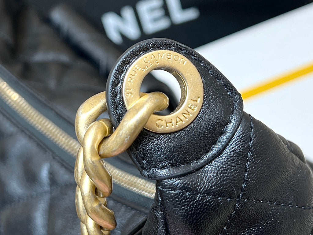 Chanel Quilted Hobo Cargo Bag 35 in Black Calfskin Gold Chain