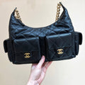 Chanel Quilted Hobo Cargo Bag 35 in Black Calfskin Gold Chain