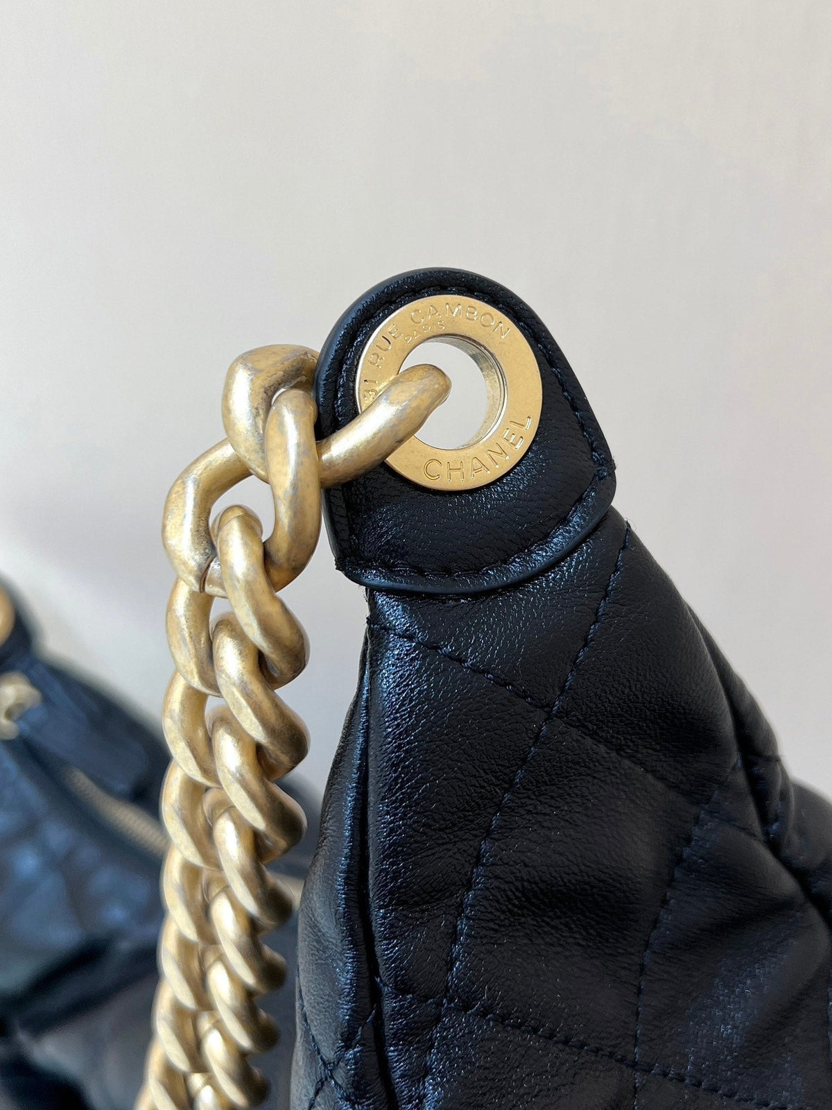 Chanel Quilted Hobo Cargo Bag 35 in Black Calfskin Gold Chain