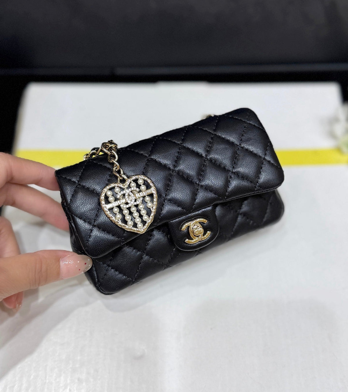 Chanel 25S Mini Cf Bag 12 in Black Lambskin Heart Model