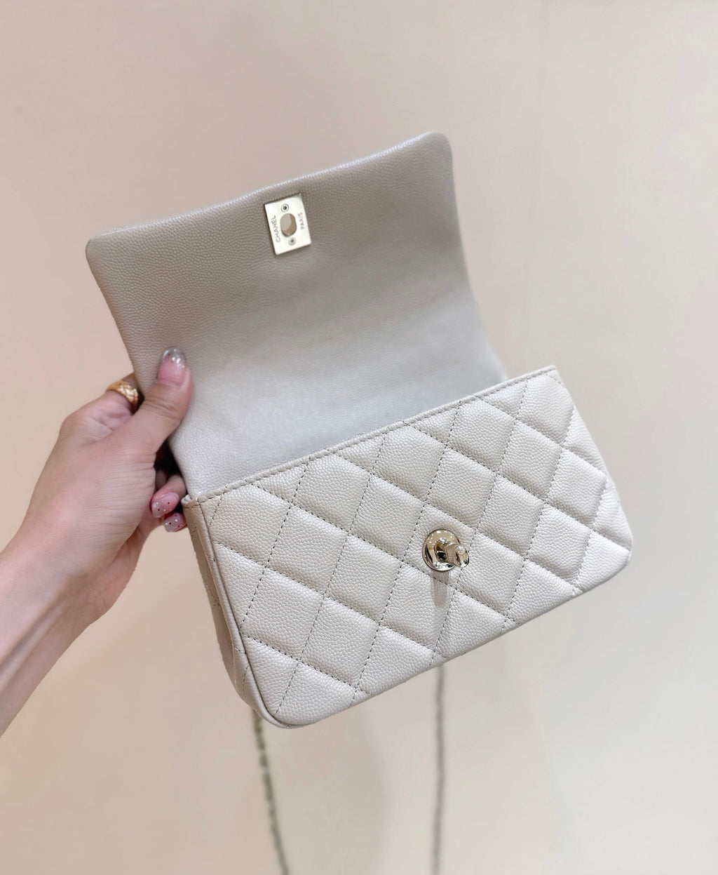 Chanel 25S Coco Crush Handle 18 in Nude Calfskin Gold Hardware Bag