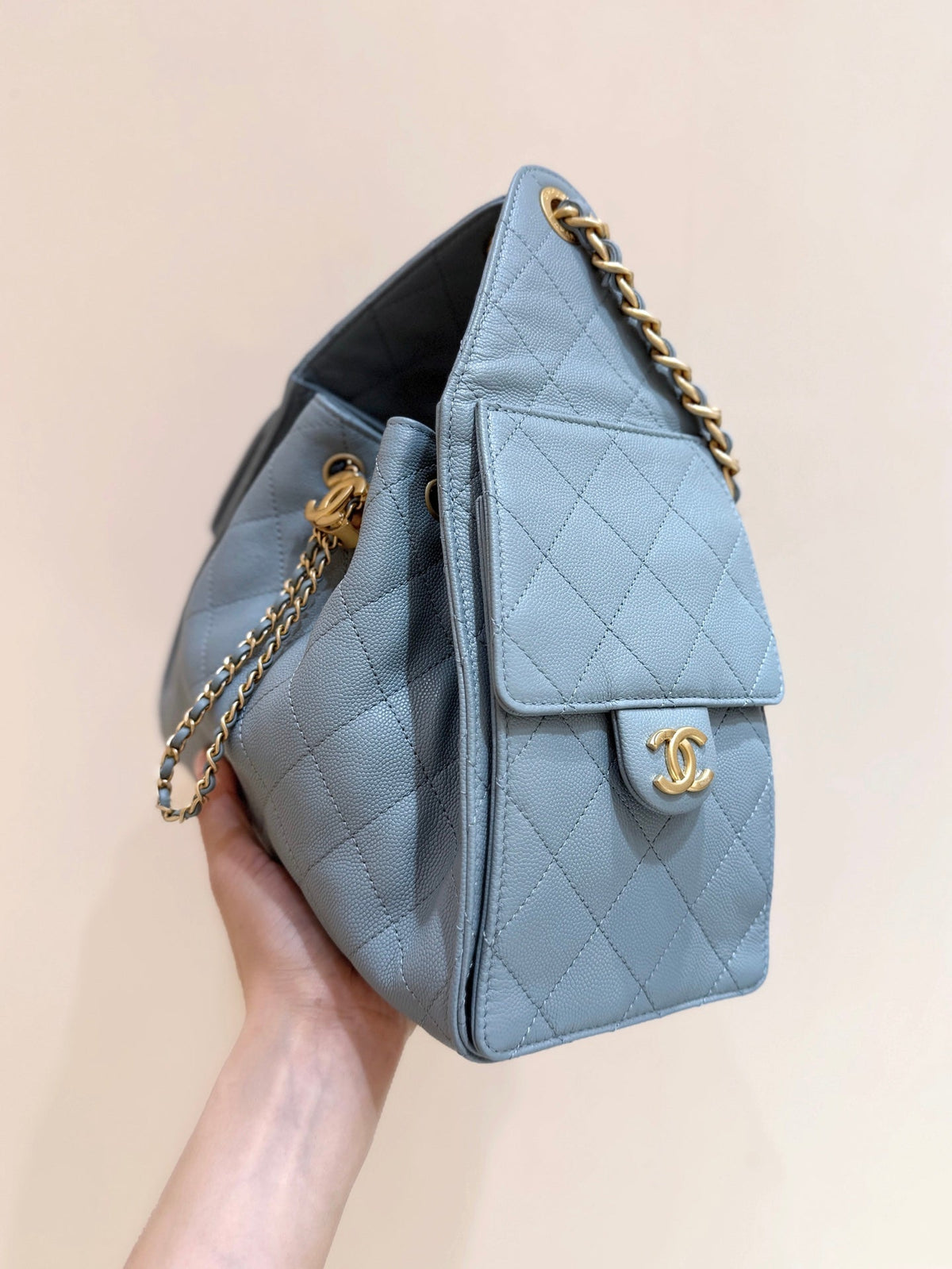 Chanel 25S Handbag in Light Blue 30 Grained Calfskin Gold Hardware