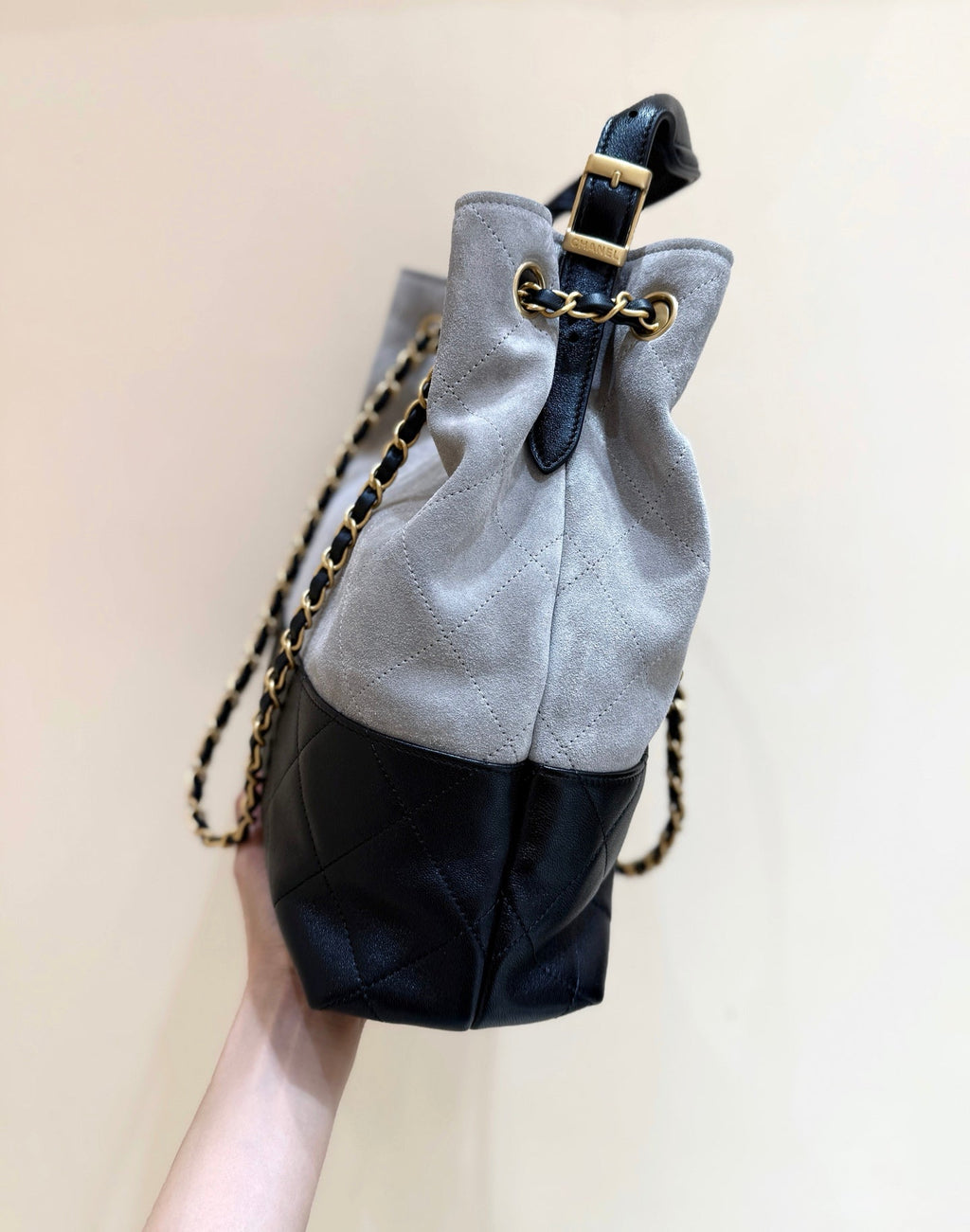Chanel 25S Shopping Bag 33 in Grey and Black Suede Calfskin