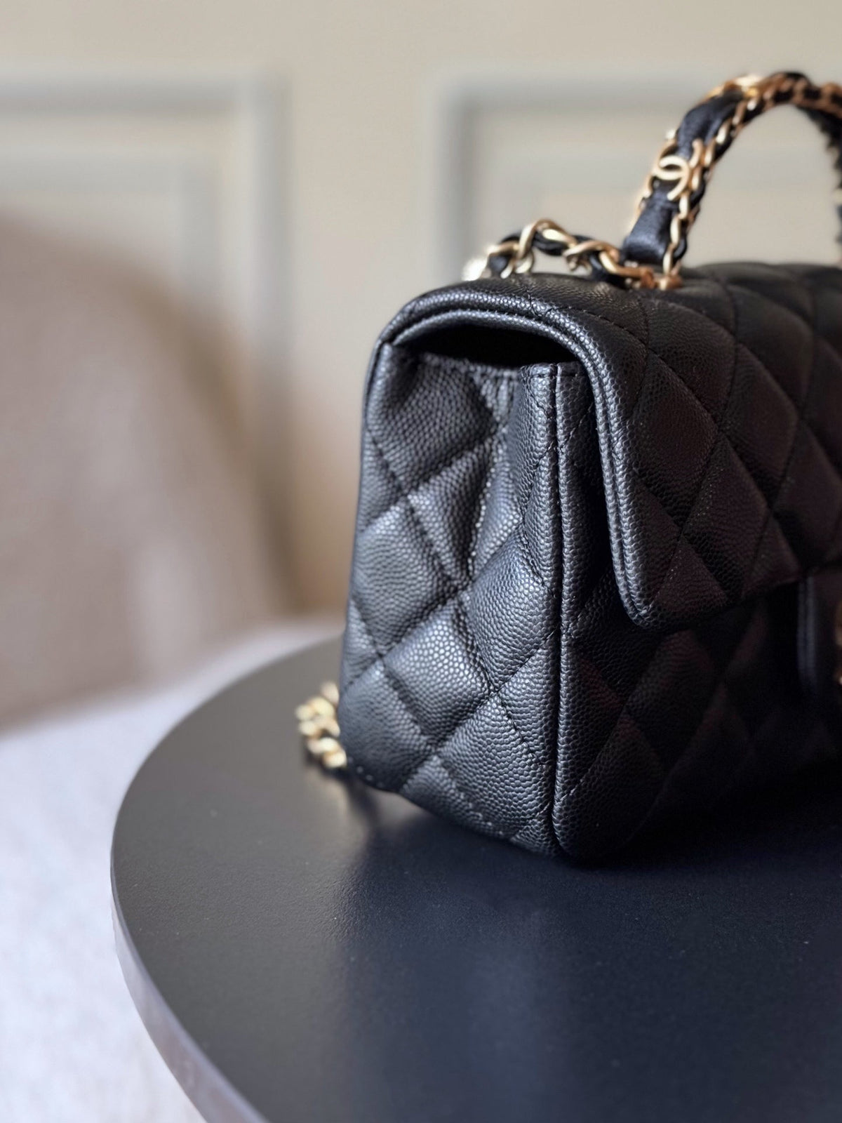 Chanel 25S Flap Bag 20 cm in Black Caviar Leather with Gold Hardware
