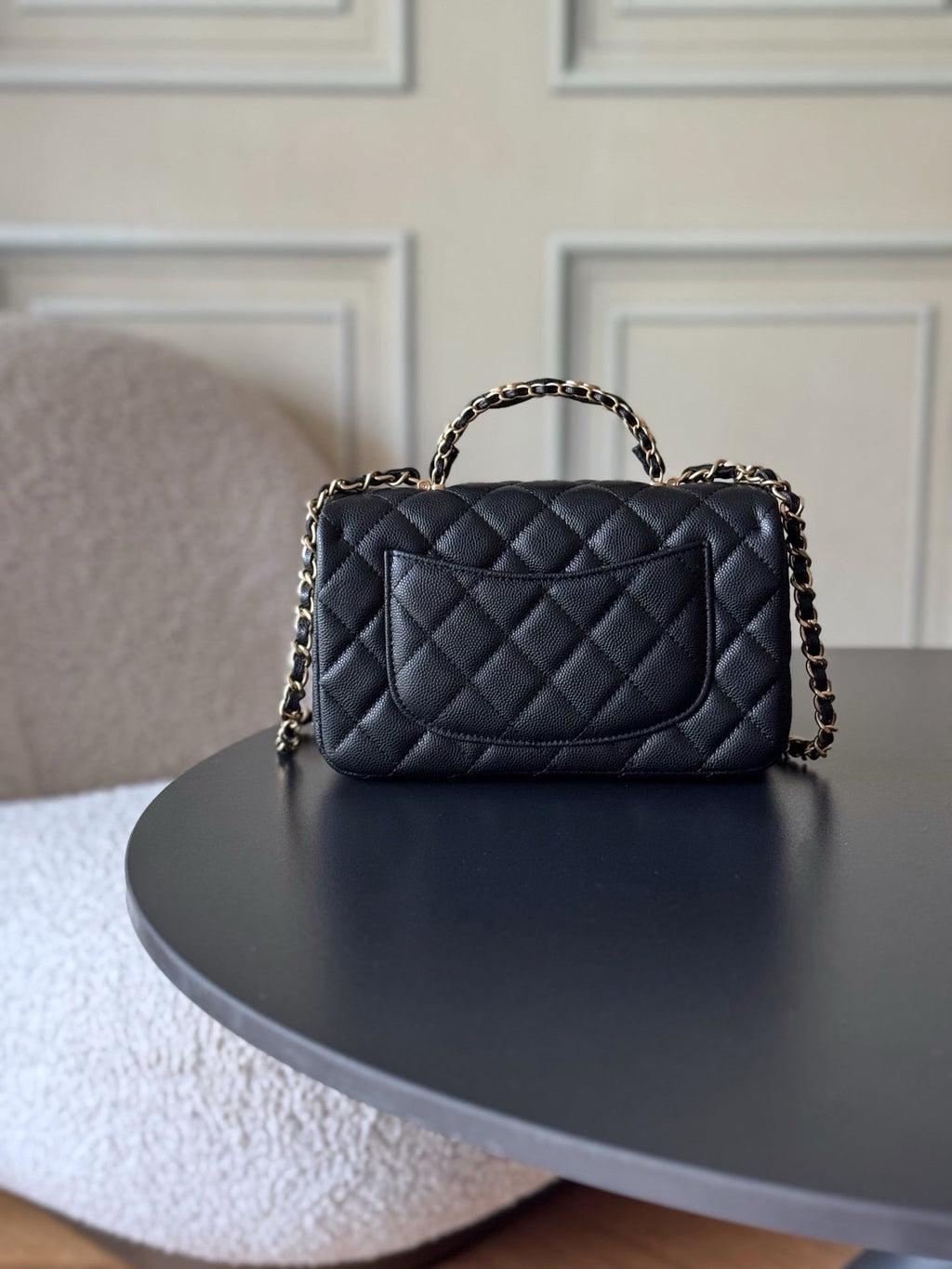 Chanel 25S Flap Bag 20 cm in Black Caviar Leather with Gold Hardware