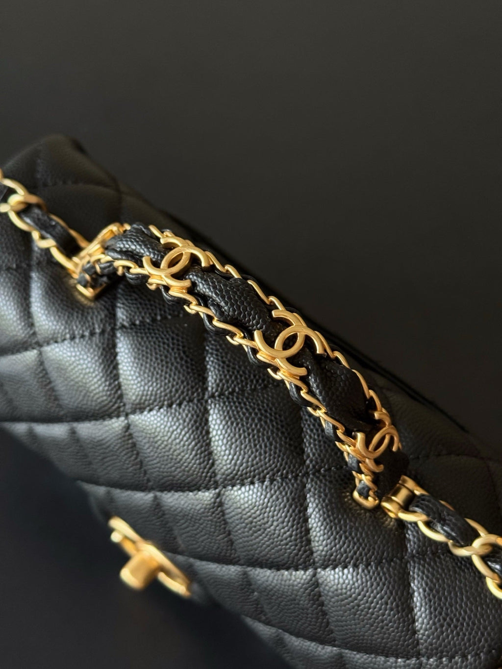 Chanel 25S Flap Bag 20 cm in Black Caviar Leather with Gold Hardware