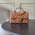 Chanel 25S Flap Bag 20 cm in Light Brown Caviar Leather with Gold Hardware