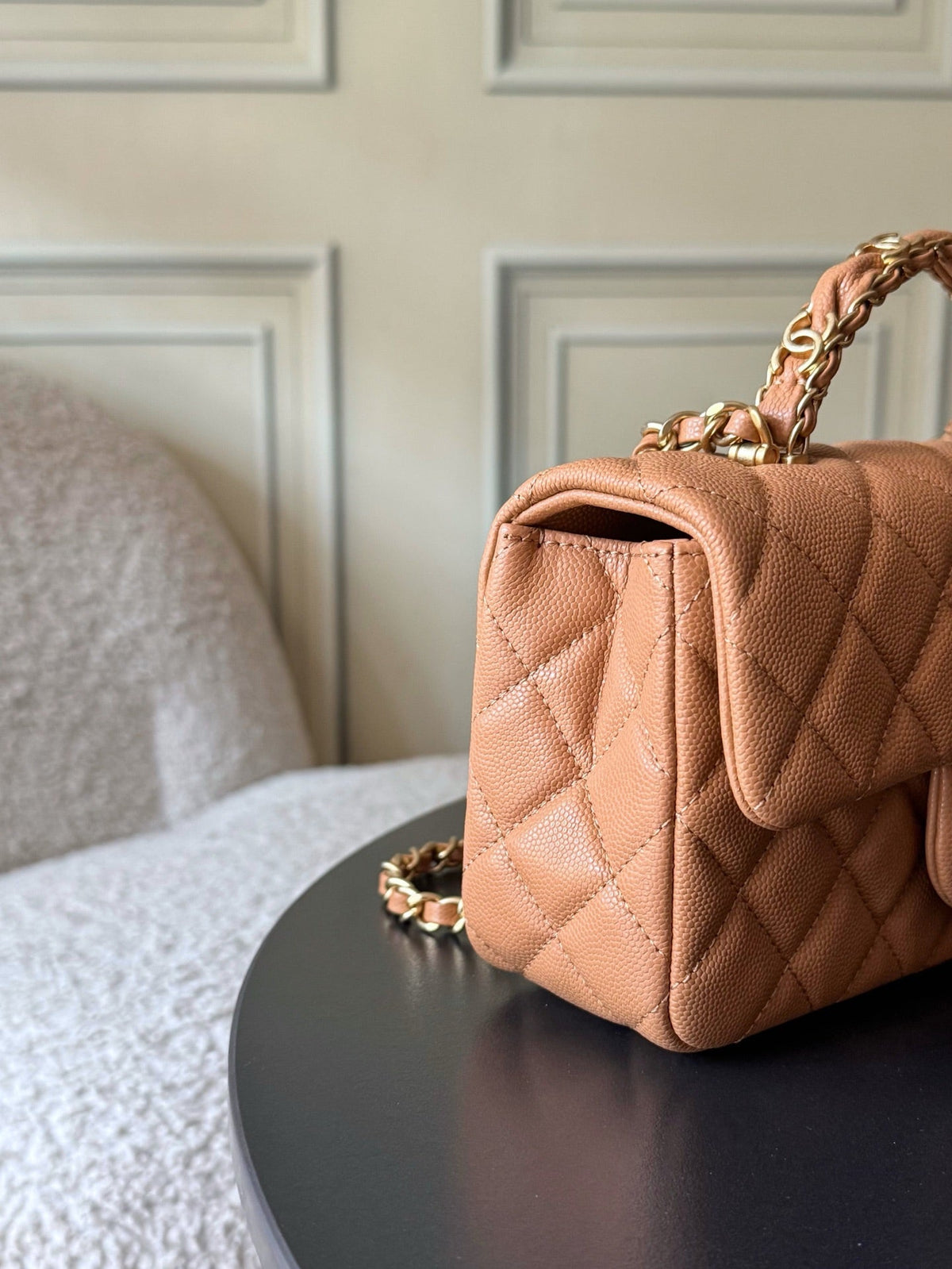 Chanel 25S Flap Bag 20 cm in Light Brown Caviar Leather with Gold Hardware