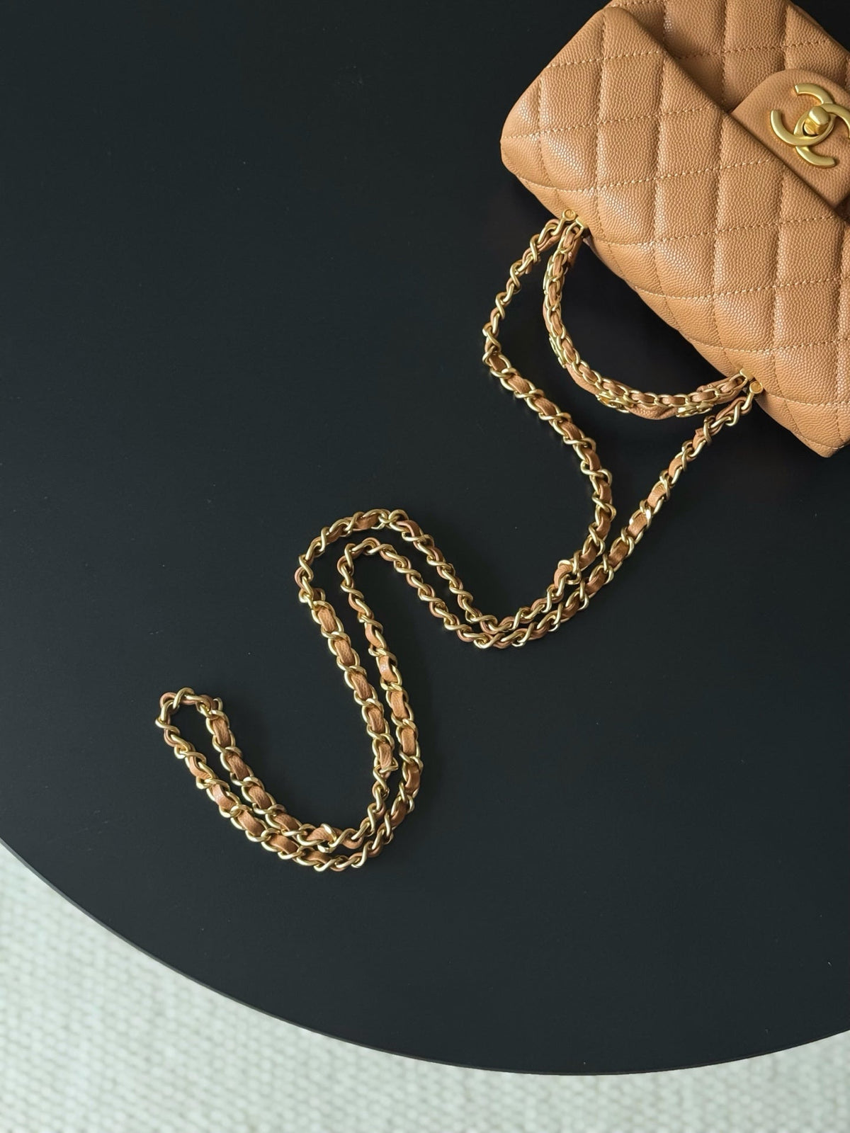 Chanel 25S Flap Bag 20 cm in Light Brown Caviar Leather with Gold Hardware