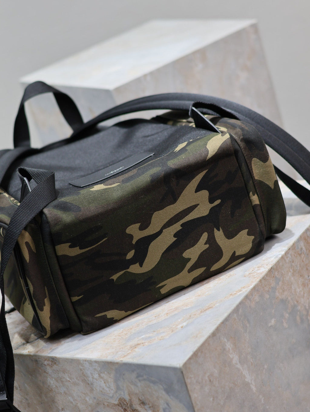 Saint Laurent City Multi-Pocket Backpack 42 in Camouflage Pattern Nylon and Black Calfskin