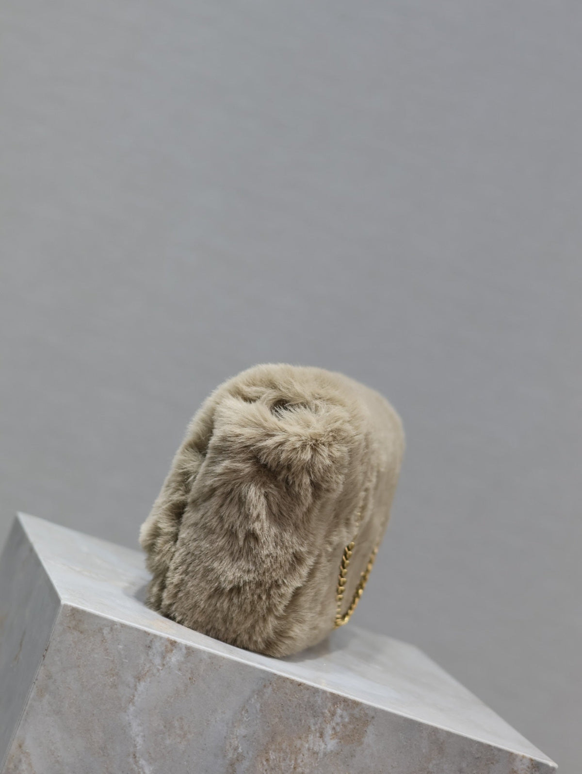Saint Laurent Kate Small Bag 22 in Ecru Beige Rabbit Fur Gold Chain