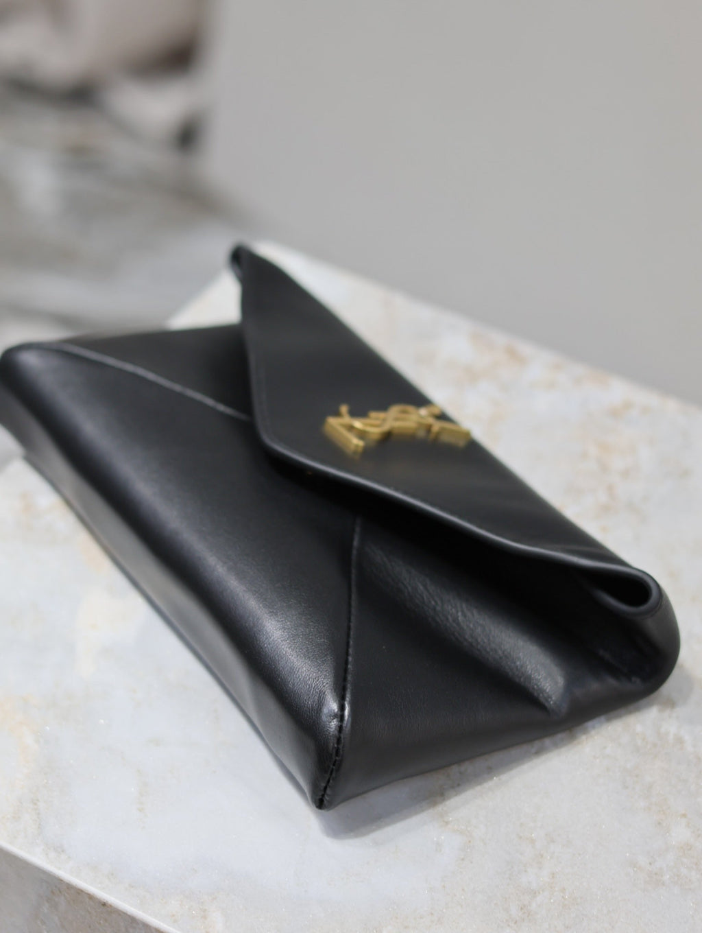 Saint Laurent Envelope Clutch 21 in Black Calfskin