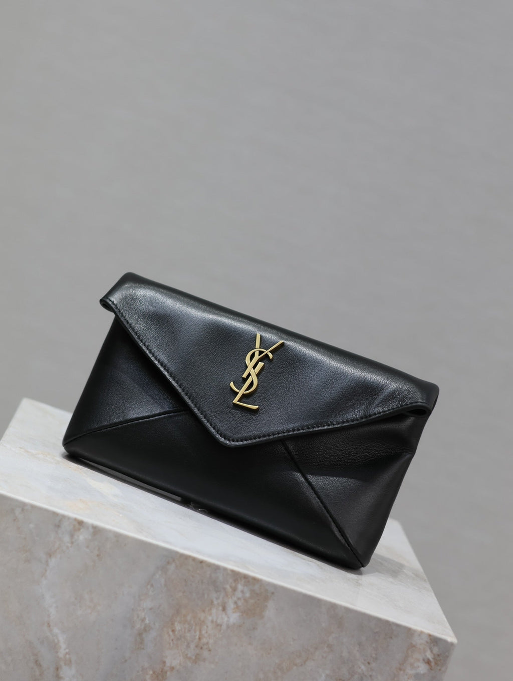 Saint Laurent Envelope Clutch 21 in Black Calfskin