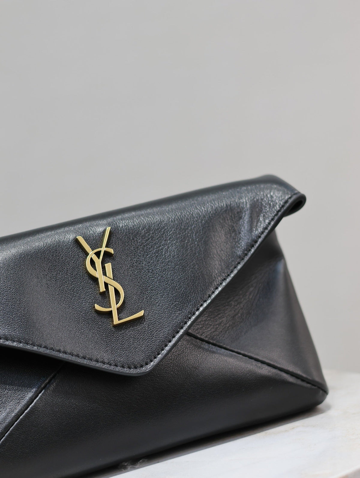 Saint Laurent Envelope Clutch 21 in Black Calfskin