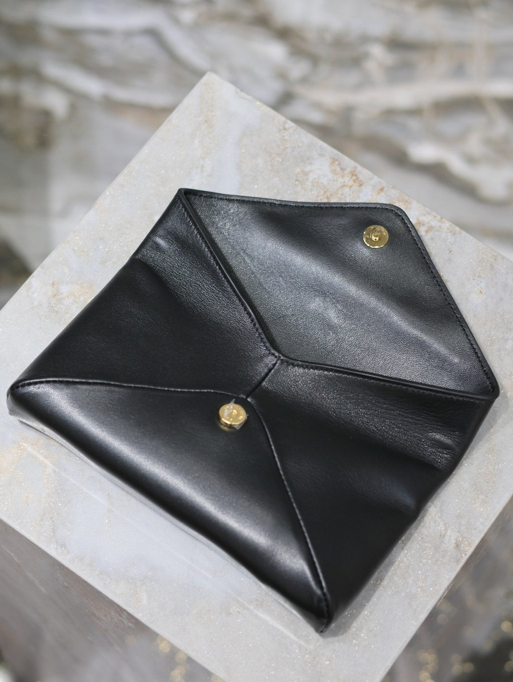 Saint Laurent Envelope Clutch 21 in Black Calfskin