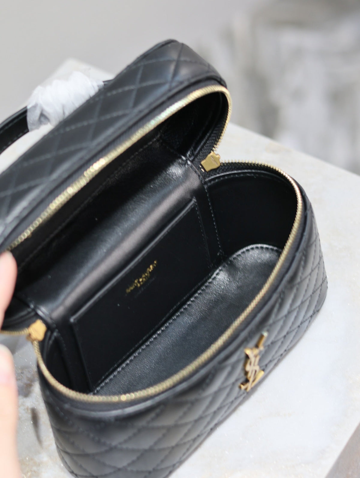 Saint Laurent Gaby Mini Vanity 18 in Black Quilted Lambskin Gold Hardware Bag