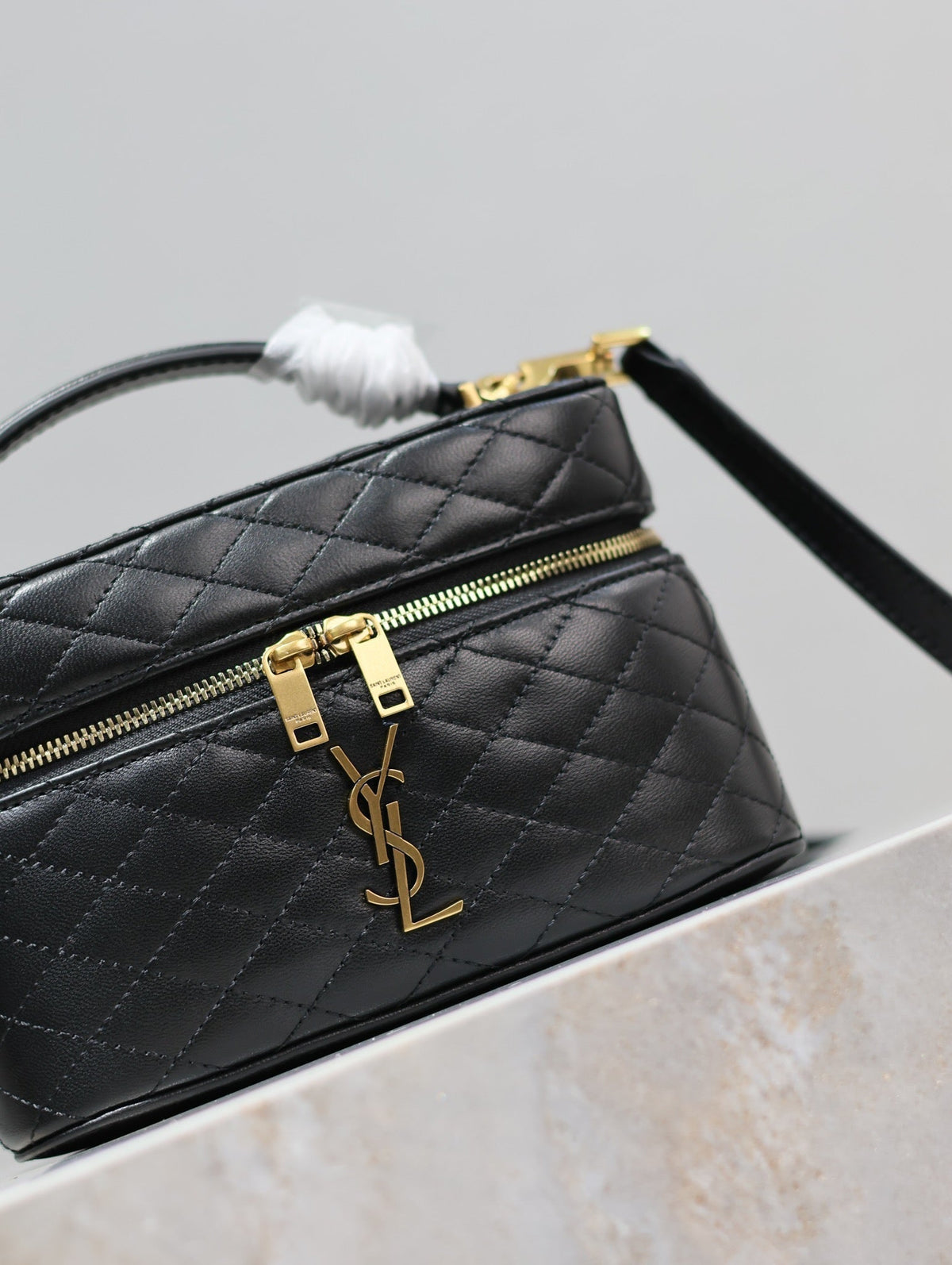 Saint Laurent Gaby Mini Vanity 18 in Black Quilted Lambskin Gold Hardware Bag