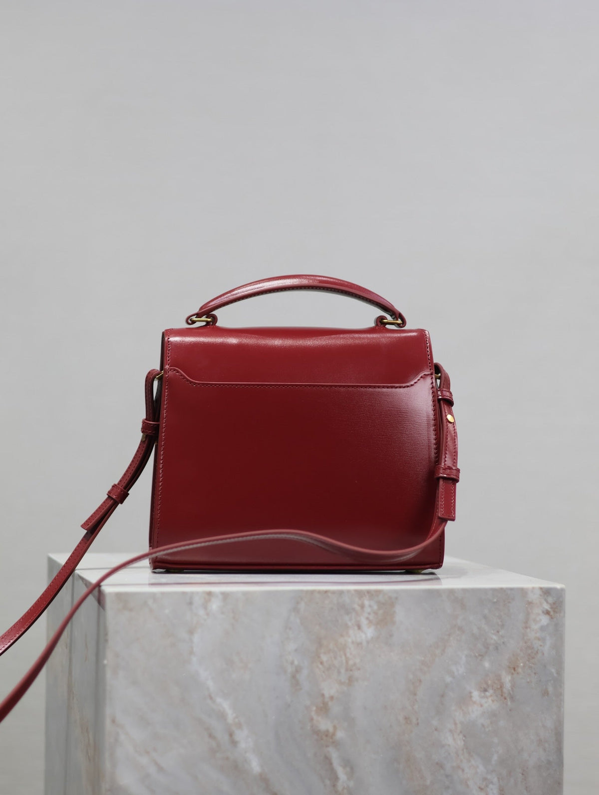 Saint Laurent Cassandra Mini Top Handle Bag 20 in Red Calfskin Gold Hardware