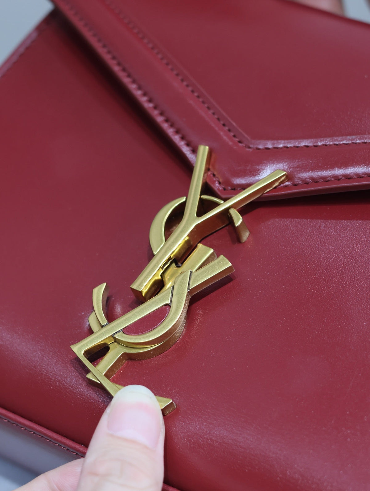 Saint Laurent Cassandra Mini Top Handle Bag 20 in Red Calfskin Gold Hardware
