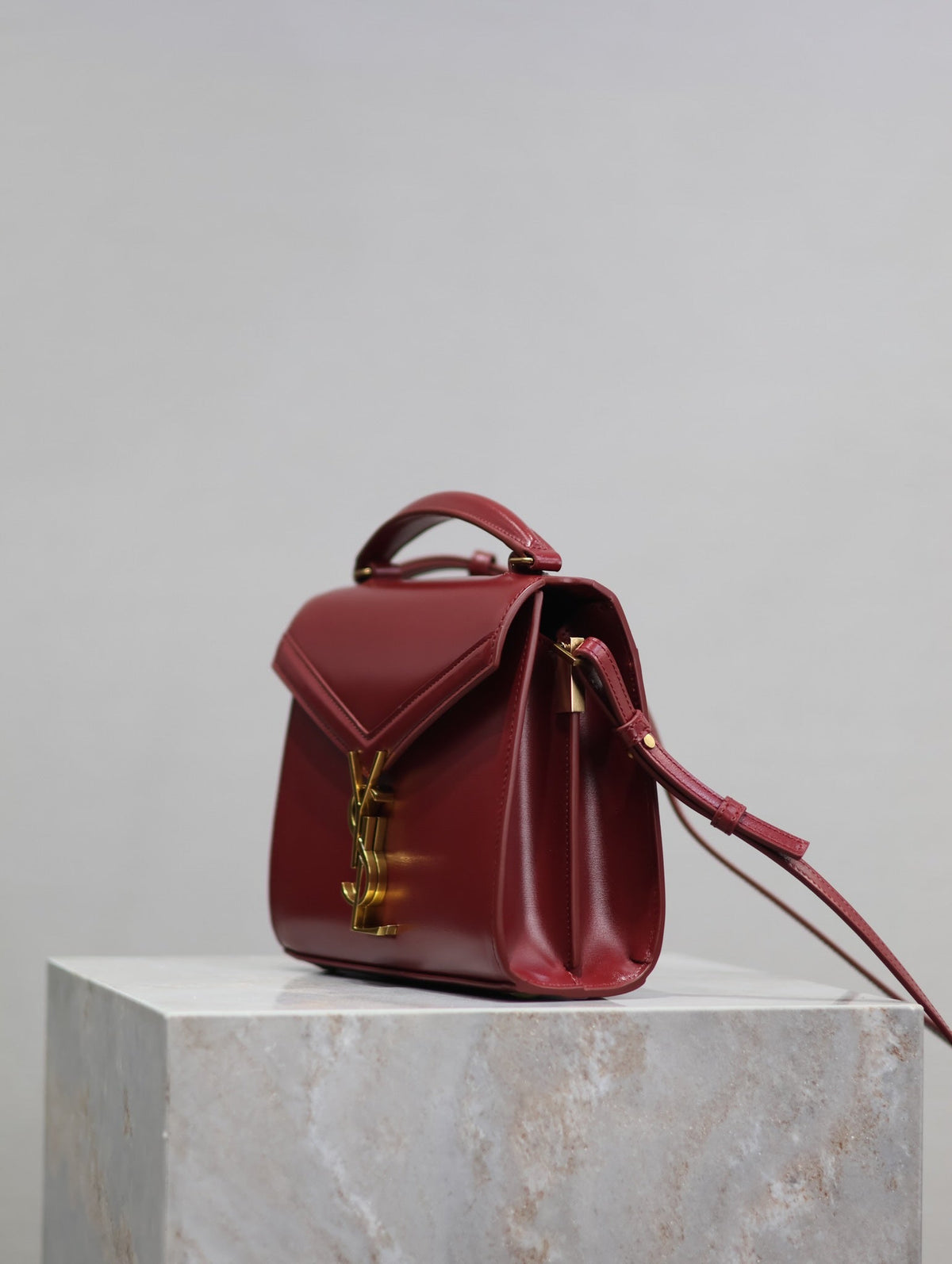 Saint Laurent Cassandra Mini Top Handle Bag 20 in Red Calfskin Gold Hardware