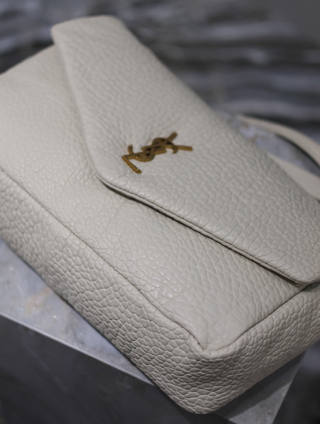 Saint Laurent Calypso Bag 35 in White Lambskin Gold Hardware