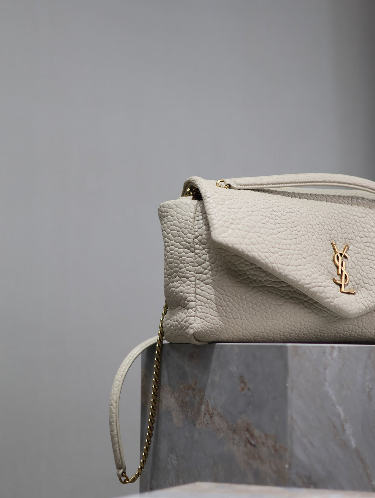 Saint Laurent Calypso Bag 35 in White Lambskin Gold Hardware