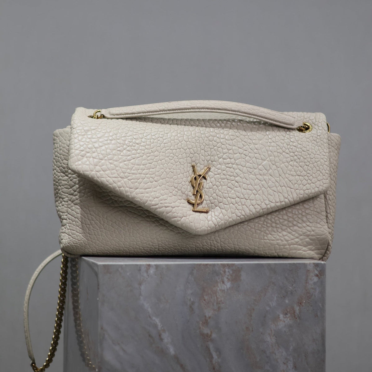 Saint Laurent Calypso Bag 35 in White Lambskin Gold Hardware