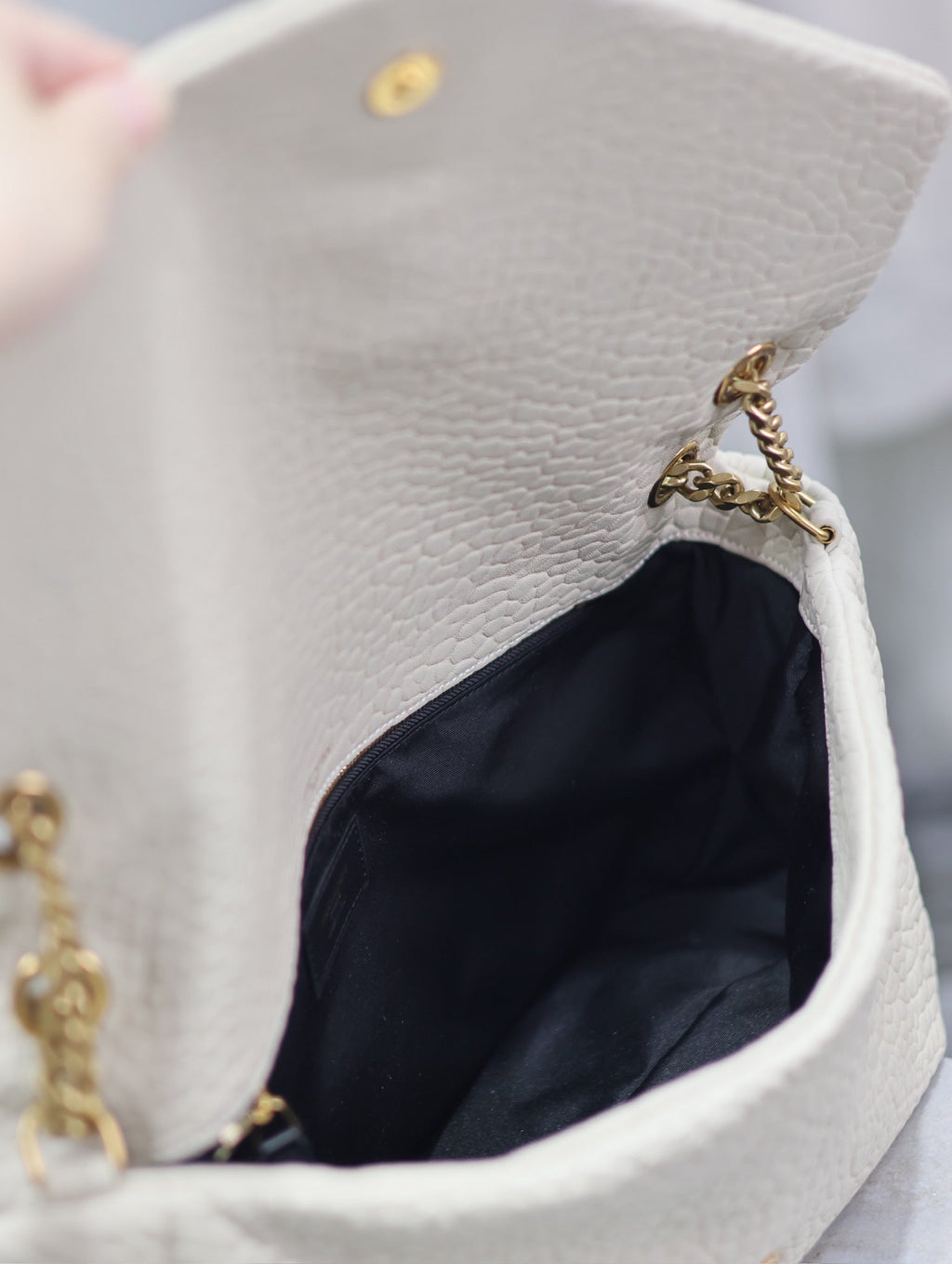 Saint Laurent Calypso Bag 35 in White Lambskin Gold Hardware
