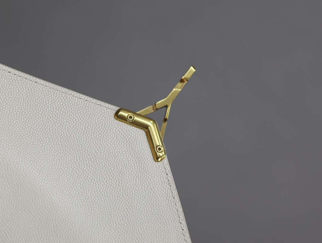 Saint Laurent Cassandra Top Handle Bag 24 in White Calfskin Gold Hardware