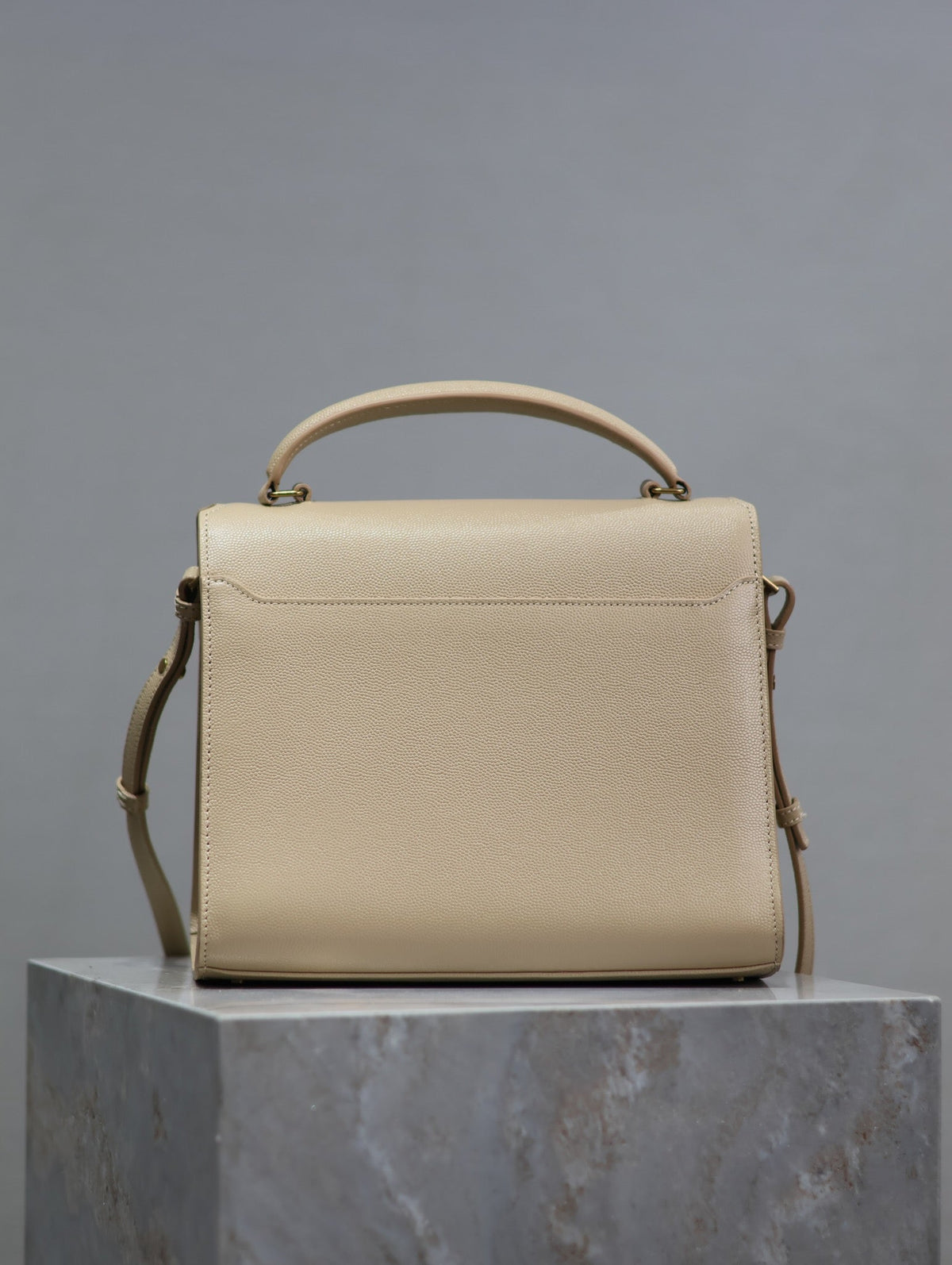Saint Laurent Cassandra Top Handle Bag 24 in Beige Calfskin Gold Hardware