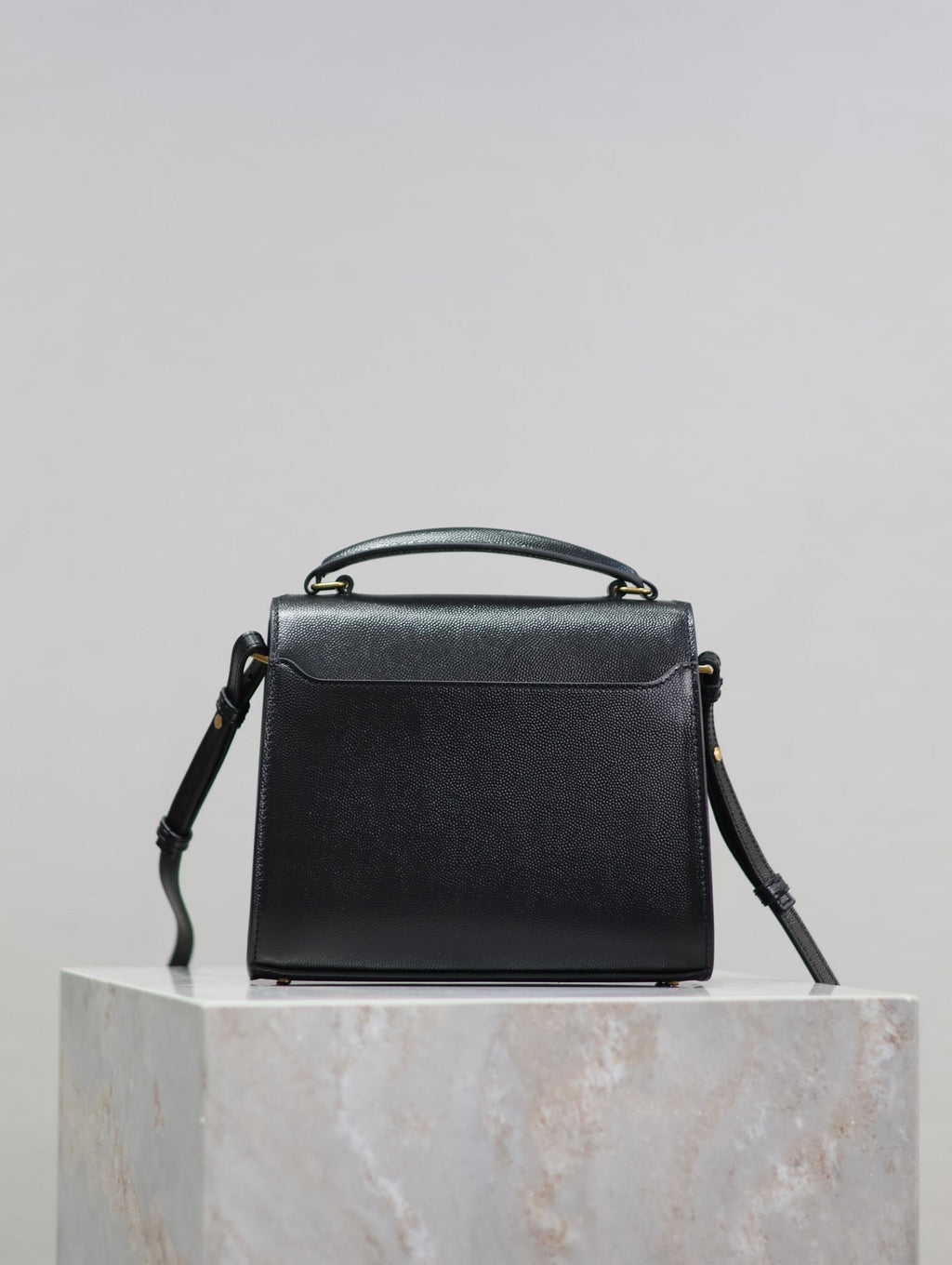 Saint Laurent Cassandra Mini Top Handle Bag 20 in Black Calfskin Gold Hardware