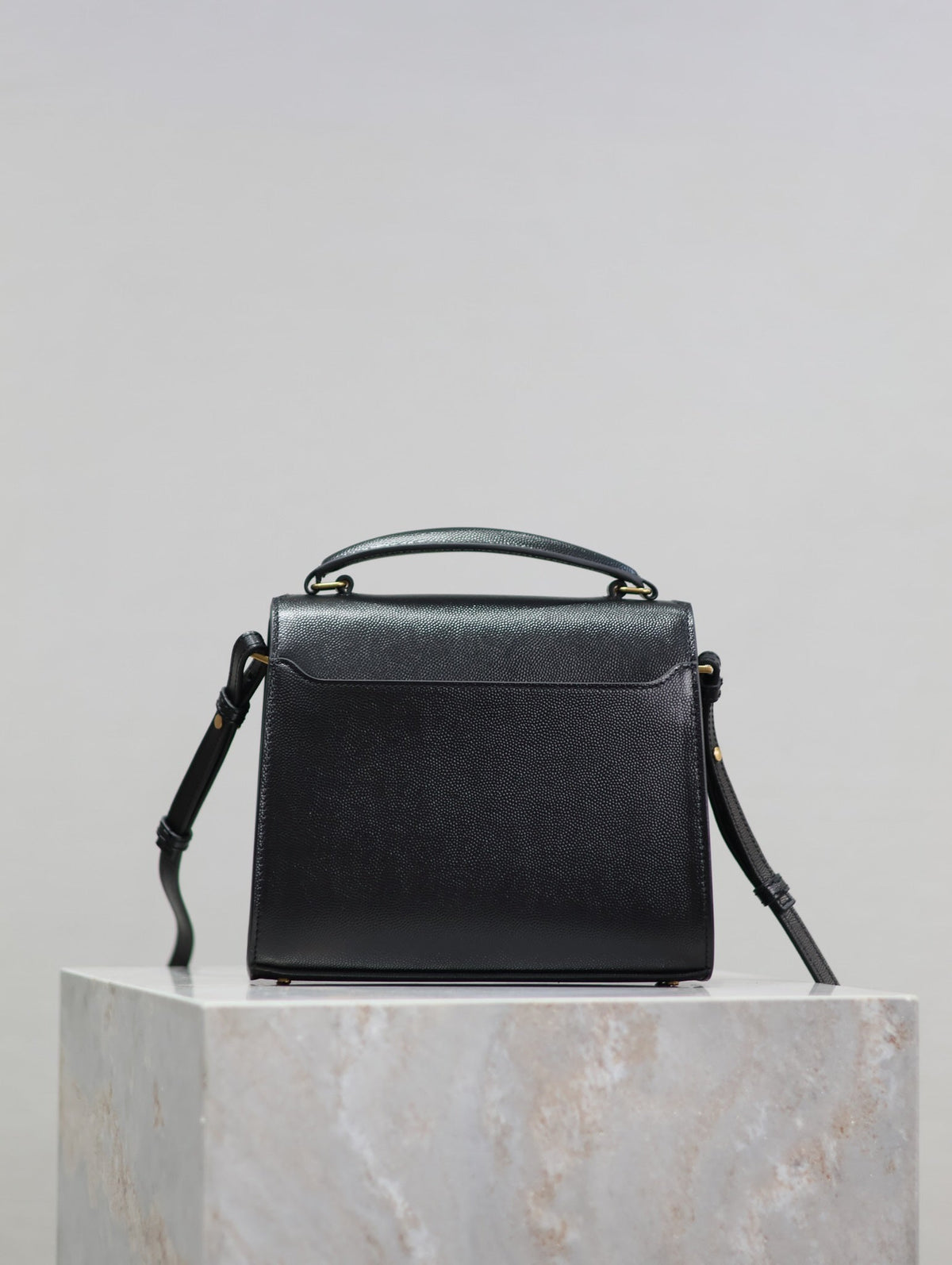 Saint Laurent Cassandra Mini Top Handle Bag 20 in Black Calfskin Gold Hardware