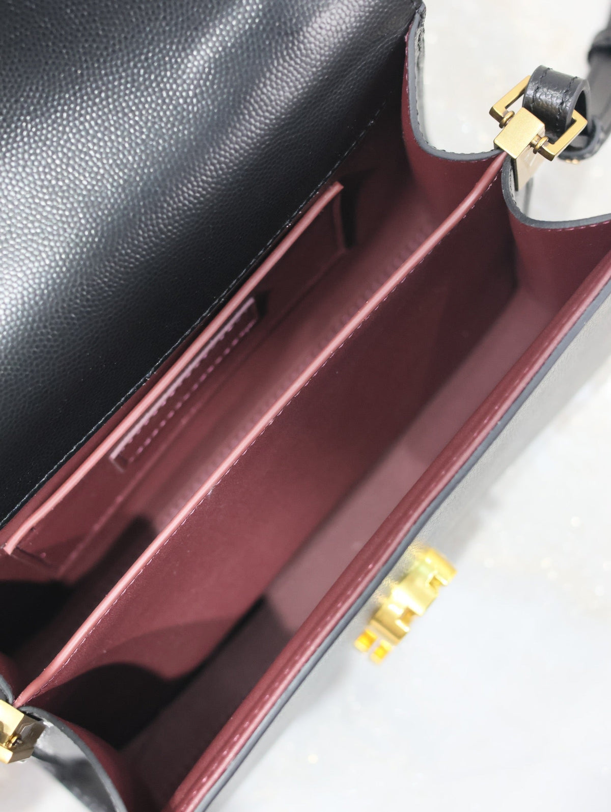 Saint Laurent Cassandra Mini Top Handle Bag 20 in Black Calfskin Gold Hardware