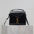Saint Laurent Cassandra Mini Top Handle Bag 20 in Black Smooth Lambskin Gold Hardware
