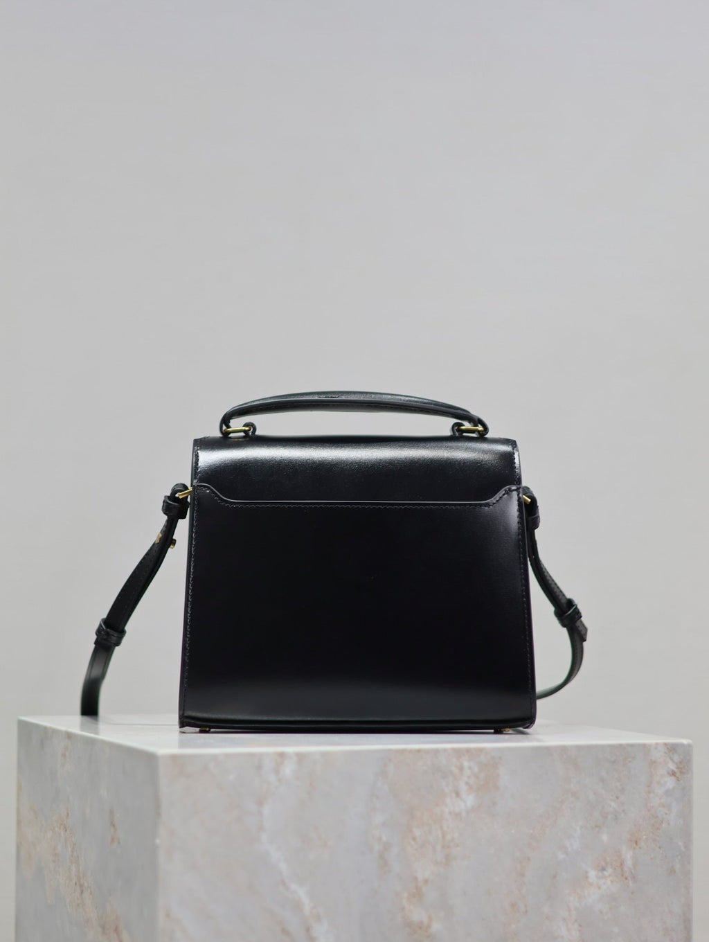 Saint Laurent Cassandra Mini Top Handle Bag 20 in Black Smooth Lambskin Gold Hardware