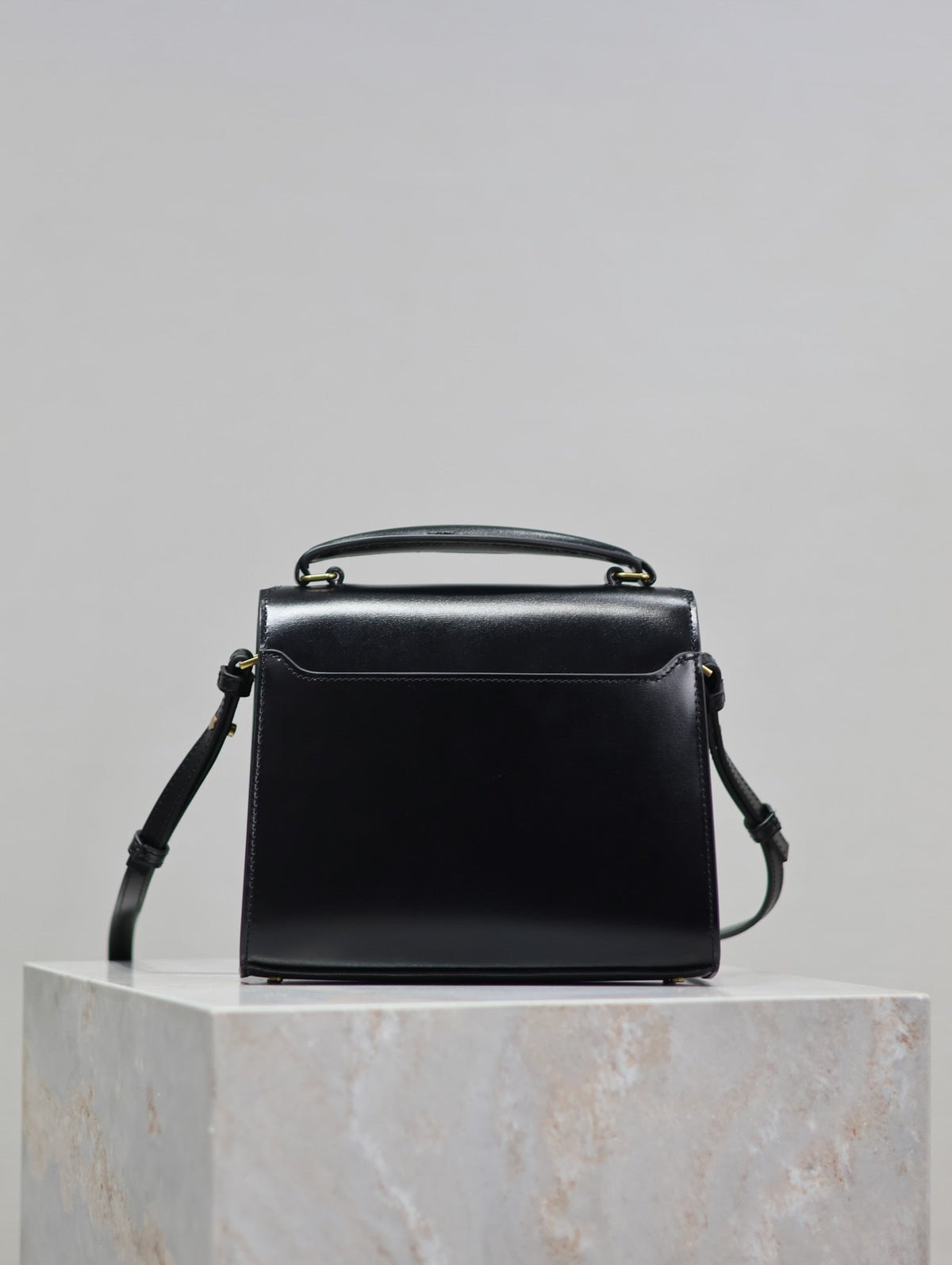 Saint Laurent Cassandra Mini Top Handle Bag 20 in Black Smooth Lambskin Gold Hardware