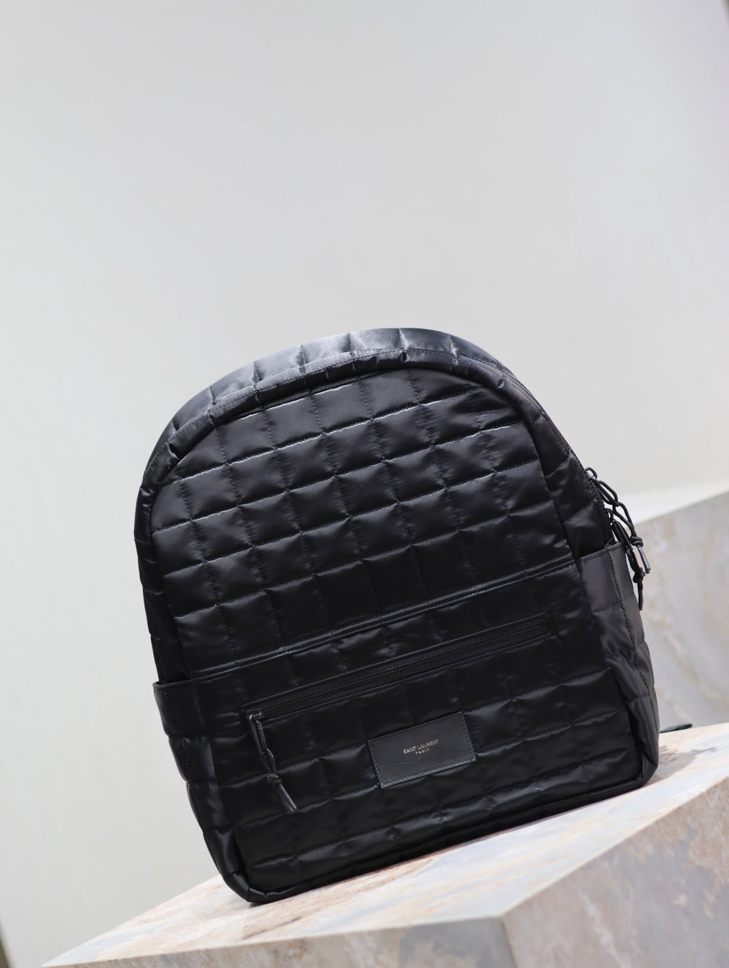 Saint Laurent Backpack 37 in Black Plaid Nylon