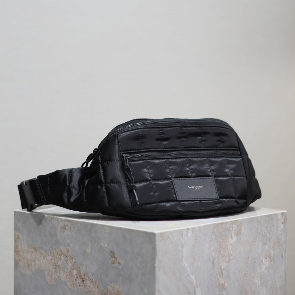 Saint Laurent Crossbody Bag 24 in Black Plaid Nylon