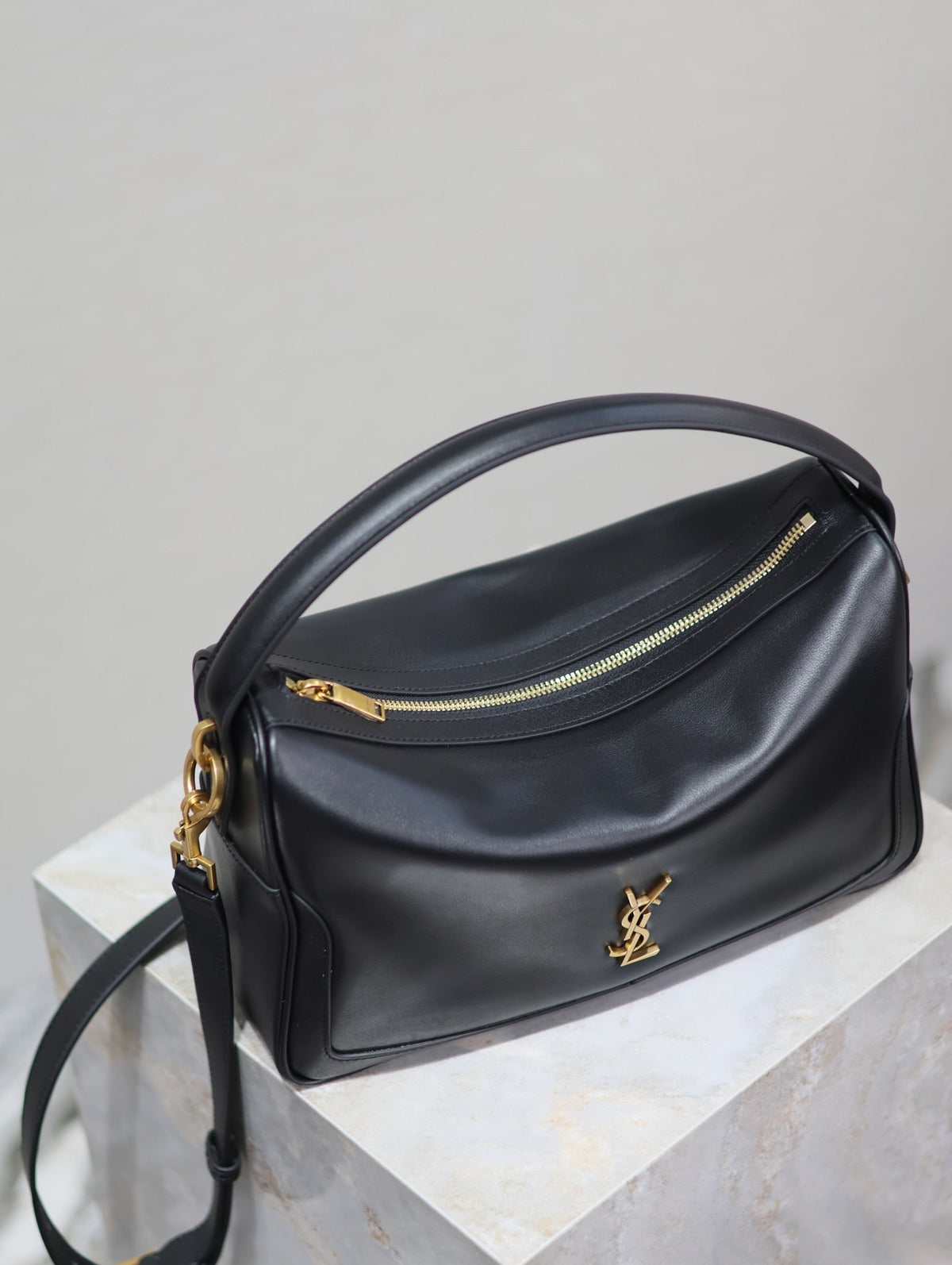 Saint Laurent Camera Supple Bag 28 in Black Smooth Lambskin Gold Hardware